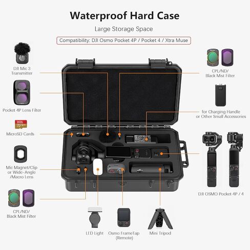 AMAZEAR Waterproof Hard Case Compatible with DJI OSMO Pocket 4P, Pocket4 Pro Creator Combo Accessories Small Hard Shell Cover Travel Hardcase for Carrying, Protection, Storage, Organization, Black in Kuwait