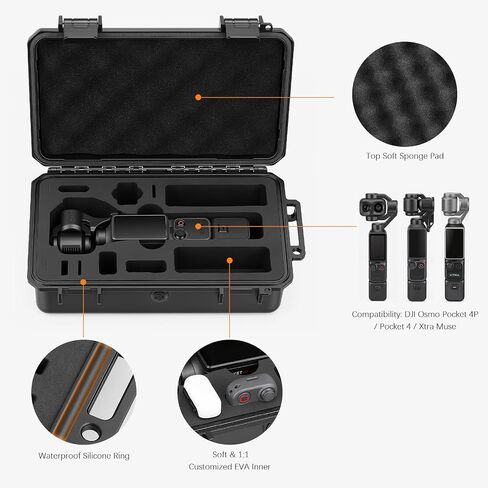 AMAZEAR Waterproof Hard Case Compatible with DJI OSMO Pocket 4P, Pocket4 Pro Creator Combo Accessories Small Hard Shell Cover Travel Hardcase for Carrying, Protection, Storage, Organization, Black in Kuwait