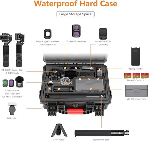 AMAZEAR Waterproof Hard Case Compatible with DJI OSMO Pocket 4P/4/Xtra Muse, Pocket4P Creator Combo Accessories Dual-Layer Hard Shell Cover Travel Box for Carrying, Protection, Storage, Organization in Kuwait