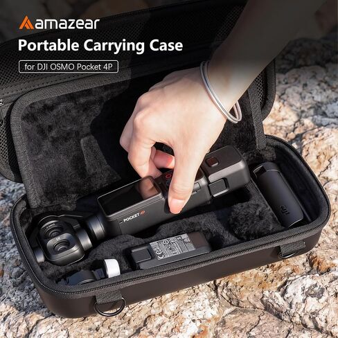 AMAZEAR Carry Case for DJI OSMO Pocket 4P, Pocket 4 Pro Accessories Compact Hard Shell Cover Travel Bag for Pocket4 / Xtra Muse with Shoulder Strap, Storage, Organization, Protection, Black in Kuwait