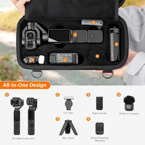 AMAZEAR Carry Case for DJI OSMO Pocket 4P, Pocket 4 Pro Accessories Compact Hard Shell Cover Travel Bag for Pocket4 / Xtra Muse with Shoulder Strap, Storage, Organization, Protection, Black in Kuwait