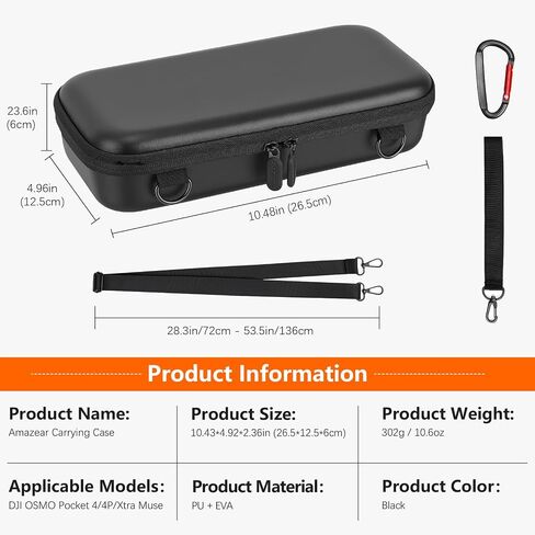 AMAZEAR Carry Case for DJI OSMO Pocket 4P, Pocket 4 Pro Accessories Compact Hard Shell Cover Travel Bag for Pocket4 / Xtra Muse with Shoulder Strap, Storage, Organization, Protection, Black in Kuwait