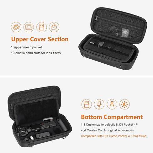 AMAZEAR Carry Case for DJI OSMO Pocket 4P, Pocket 4 Pro Accessories Compact Hard Shell Cover Travel Bag for Pocket4 / Xtra Muse with Shoulder Strap, Storage, Organization, Protection, Black in Kuwait