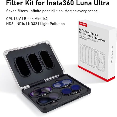 CYNOVA Luna Ultra Filters Kit for Insta360 Luna Ultra Accessories, 7-Piece | Include Adjustable CPL, UV, Black Mist 1/4, ND8, ND16, ND32 & Light Pollution Filters, Magnetic Quick-Release Lens Filter Set in Kuwait