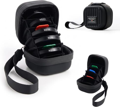 TELESIN 6-in-1 Lens Filter Case,Hard Shell Filter Storage Wallet Up To 48mm | With Wrist Strap & Carabiner Waterproof Dustproof Carrying Bag For ND UV CPL Filter Pouch Black in Kuwait