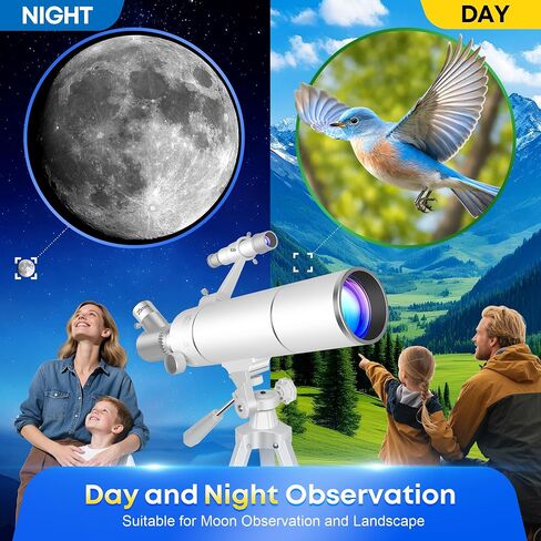 Hawkko 80500 Astronomy Telescope for Kids & Adults Beginner, STEM Kit Gift | 80mm Aperture 500mm Telescope, Portable Telescopes with Backpack, 7-themed Stickers, Moon Learning Handbook and Phone Adapter in Kuwait