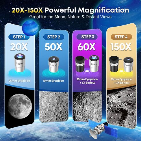 Hawkko 80500 Astronomy Telescope for Kids & Adults Beginner, STEM Kit Gift | 80mm Aperture 500mm Telescope, Portable Telescopes with Backpack, 7-themed Stickers, Moon Learning Handbook and Phone Adapter in Kuwait