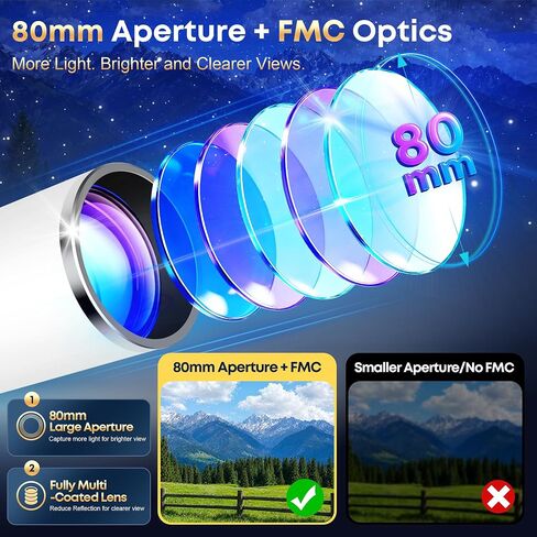 Hawkko 80500 Astronomy Telescope for Kids & Adults Beginner, STEM Kit Gift | 80mm Aperture 500mm Telescope, Portable Telescopes with Backpack, 7-themed Stickers, Moon Learning Handbook and Phone Adapter in Kuwait