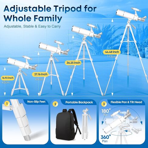 Hawkko 80500 Astronomy Telescope for Kids & Adults Beginner, STEM Kit Gift | 80mm Aperture 500mm Telescope, Portable Telescopes with Backpack, 7-themed Stickers, Moon Learning Handbook and Phone Adapter in Kuwait