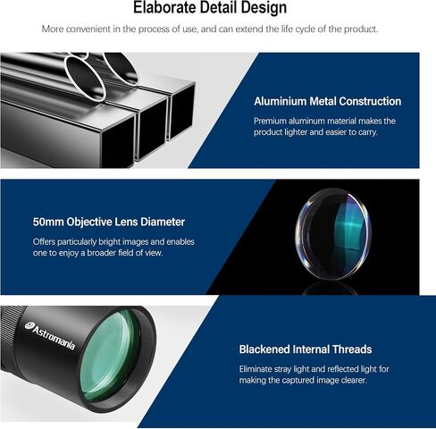 Astromania Finderscope for Astronomy Telescope 9x50 Straight-Through Finder | Not-Corrected Image Optical Viewfinder,Wide Field of View with Crosshairs,Fully Multi-Coated Lense,Screws for Easy Adjustment in Saudi Arabia