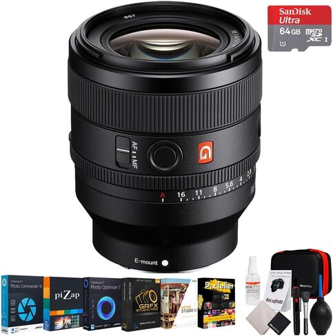 Sony FE 50mm f/1.4 GM Lens Full-Frame G Master Lens (Sony E) Bundle with Sandisk Imaging microSDXC 64GB Memory Card + All-in-One Cleaning Kit w/Carry Case + Tech Smart USA Professional Editing Suite in Kuwait