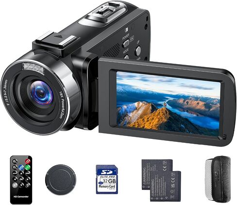5K Video Camera Camcorder with WiFi, 56MP UHD Vlogging Camera for YouTube 16X Digital Zoom 3.0 IPS 270° Rotation Touchscreen Video Recorder with Remote Control, IR Night Vision, 64GB Card, 2 Batteries in Kuwait