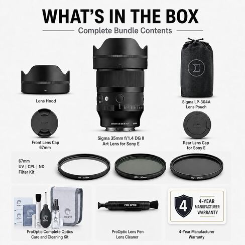 Sigma 35mm f/1.4 DG II Art Lens for Sony E Full-Frame Mirrorless Cameras with 67mm UV | CPL | ND Filter Kit, Optics Care Cleaning Kit, Lens Pen & 4-Year Limited Warranty in Kuwait