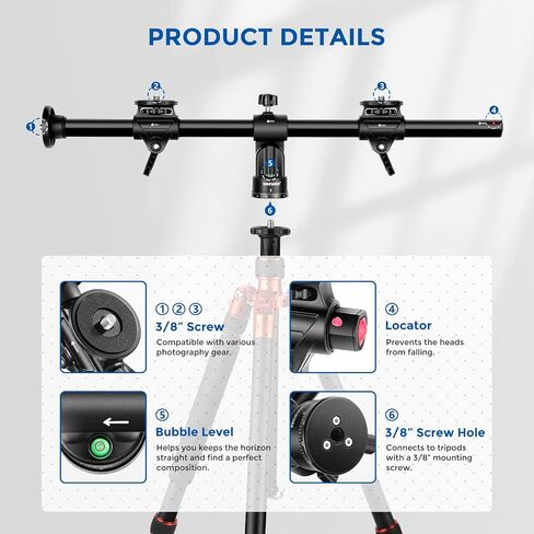 NEEWER 30"/76cm Horizontal Tripod Center Axis with 3/8" Screw, Aluminum Alloy 360° Rotatable 180°Vertical Adjustable Tripod Extension Boom Arm for Macro Overhead Photography (Load up to 22lb) in Kuwait