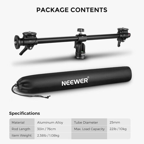 NEEWER 30"/76cm Horizontal Tripod Center Axis with 3/8" Screw, Aluminum Alloy 360° Rotatable 180°Vertical Adjustable Tripod Extension Boom Arm for Macro Overhead Photography (Load up to 22lb) in Kuwait