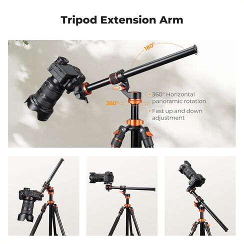 K&F Concept 16.1" Horizontal Tripod Center Column Arm, Aluminum Alloy 360° Rotatable & 180° Tilt for Overhead Macro Photography, D-Shaped Tube Anti-Twist, Load up to 11lbs in Kuwait