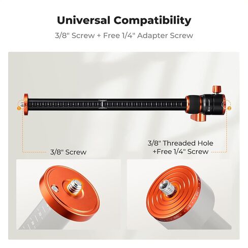 K&F Concept 16.1" Horizontal Tripod Center Column Arm, Aluminum Alloy 360° Rotatable & 180° Tilt for Overhead Macro Photography, D-Shaped Tube Anti-Twist, Load up to 11lbs in Kuwait