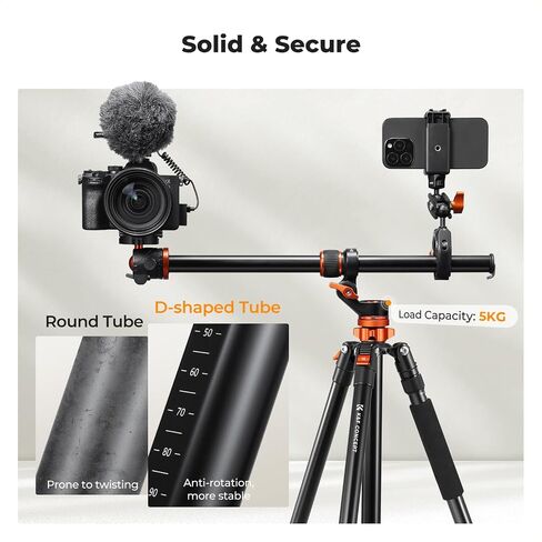 K&F Concept 16.1" Horizontal Tripod Center Column Arm, Aluminum Alloy 360° Rotatable & 180° Tilt for Overhead Macro Photography, D-Shaped Tube Anti-Twist, Load up to 11lbs in Kuwait