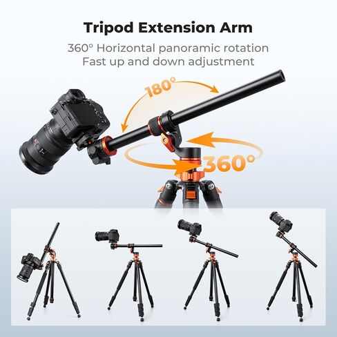 K&F CONCEPT 32" Horizontal Tripod Extension Arm, Aluminum Alloy 2-Section Detachable Center Column with 360° Rotatable & 180° Tilt for Overhead Macro Photography, Supports 11lbs in Kuwait