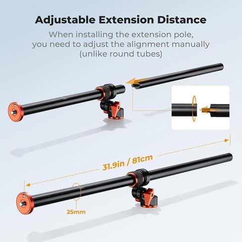 K&F CONCEPT 32" Horizontal Tripod Extension Arm, Aluminum Alloy 2-Section Detachable Center Column with 360° Rotatable & 180° Tilt for Overhead Macro Photography, Supports 11lbs in Kuwait