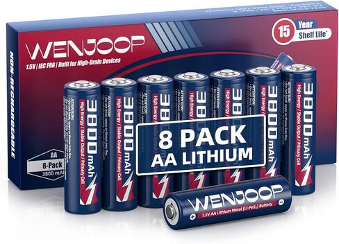 AA Lithium Batteries 3800mAh 8 Pack, 1.5V FR6, Non-Rechargeable | 15-Year Shelf Life | Leak-Resistant, Temp-Ready, 15g Each | For Cameras, Smart Locks, Flashlights & Backup in Saudi Arabia