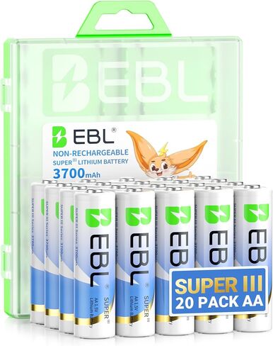 EBL 3700mAh AA Lithium Batteries, 20 Pack 1.5V Longest-Lasting Non-Rechargeable, Upgraded Super Ⅲ Lithium AA Batteries for Blink Camera in Kuwait