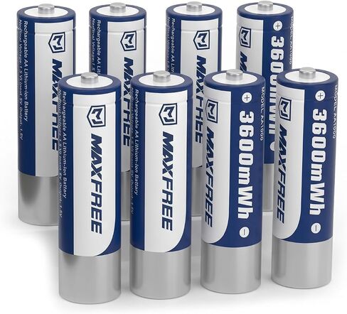 Maxfree 8-Pack Rechargeable AA Lithium Batteries with Dual-Purpose Charger | AA Lithium & NiMH Charger – 1.5V 3600mWh Double A Batteries with LED Display – for Blink Outdoor Cameras, Toys & Remotes in Saudi Arabia