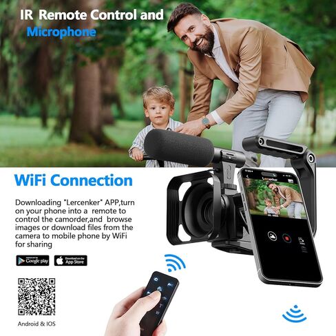 Camcorder Video Camera 5K 56MP Vlogging Camera for YouTube WiFi IR Night Vision 3" 270° Rotatable Touchscreen Digital Cameras with 64GB SD Card, Microphone, Stabilizer, Remote, Batteries, Tripod in Kuwait