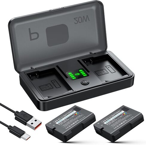 EN-EL14 / EN-EL14a Battery 2-Pack 1500mAh and PD 20W USB Fast Charger for Nikon EN-EL14, D3100 D3200 D3300 D3400 D3500 D5100 D5200 D5300 D5500 D5600 DF Coolpix P7000 P7100 P7700 P7800 Cameras in Kuwait