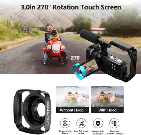 Camcorder Video Camera 5K 56MP Vlogging Camera for YouTube WiFi IR Night Vision 3" 270° Rotatable Touchscreen Digital Cameras with 64GB SD Card, Microphone, Stabilizer, Remote, Batteries, Tripod in Kuwait