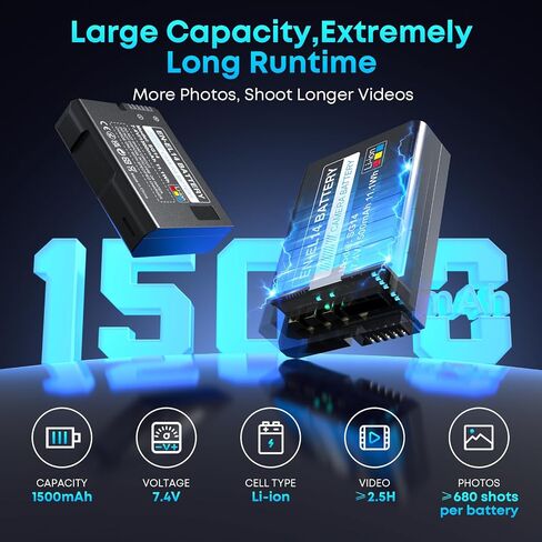EN-EL14 / EN-EL14a Battery 2-Pack 1500mAh and PD 20W USB Fast Charger for Nikon EN-EL14, D3100 D3200 D3300 D3400 D3500 D5100 D5200 D5300 D5500 D5600 DF Coolpix P7000 P7100 P7700 P7800 Cameras in Kuwait
