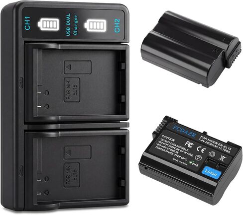 EN-EL15 EN-EL15C Batteries (2 Pack) and USB Dual Charger for Nikon ZF Z6,Z7 Z8 D7500 D7000, D7100, D7200 D500, D600, D610, D750,D780 D800, D810, D800E, D810A,D850 Cameras in Kuwait