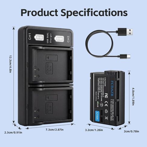 EN-EL15 EN-EL15C Batteries (2 Pack) and USB Dual Charger for Nikon ZF Z6,Z7 Z8 D7500 D7000, D7100, D7200 D500, D600, D610, D750,D780 D800, D810, D800E, D810A,D850 Cameras in Kuwait