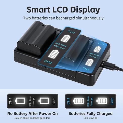 EN-EL15 EN-EL15C Batteries (2 Pack) and USB Dual Charger for Nikon ZF Z6,Z7 Z8 D7500 D7000, D7100, D7200 D500, D600, D610, D750,D780 D800, D810, D800E, D810A,D850 Cameras in Kuwait