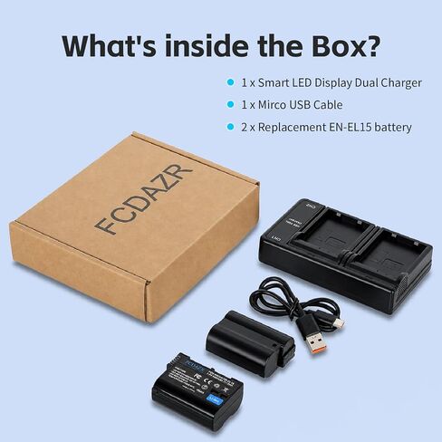 EN-EL15 EN-EL15C Batteries (2 Pack) and USB Dual Charger for Nikon ZF Z6,Z7 Z8 D7500 D7000, D7100, D7200 D500, D600, D610, D750,D780 D800, D810, D800E, D810A,D850 Cameras in Kuwait