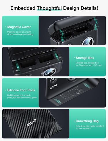 llano 2-Pack LP-E17 Batteries and 18W Fast Dual USB Charger for Canon EOS R50,R8,R50V, R100,RP,R10, Rebel T7i,T6i,T8i,T6s,77D,SL2, EOS M3, M5, M6, 250D, with Smart Display and Magnetic Snap Cover in Kuwait