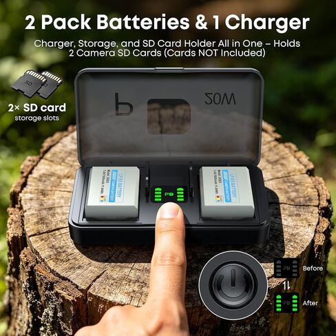 LP-E5 Battery 2-Pack 1600mAh and 2-Channel PD 20W USB Fast Charger for Canon EOS Rebel XS, Rebel T1i, Rebel XSi, 1000D, 500D, 450D, Kiss X3, KissX2, KissF Cameras, with Magnetic Snap Cover in Kuwait
