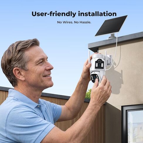 Camcamp Solar Security Cameras Wireless Outdoor, Dual-Lens Camera System | 4 Wireless Cameras 8 Views for Home Security, 10CH NVR with 500GB HDD, 360°PTZ, No Monthly Fee, 2K Color Night Vision in Kuwait