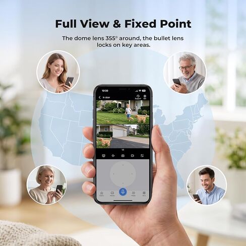 Camcamp Solar Security Cameras Wireless Outdoor, Dual-Lens Camera System | 4 Wireless Cameras 8 Views for Home Security, 10CH NVR with 500GB HDD, 360°PTZ, No Monthly Fee, 2K Color Night Vision in Kuwait