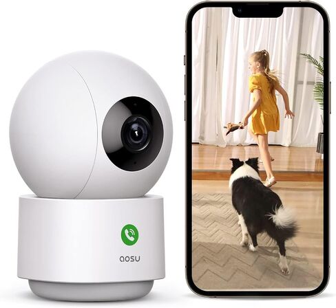aosu 2K Security Camera Indoor, Baby Monitor Pet Camera 360-Degree for Home Security with 2.4 GHz Wi-Fi Router, One-Touch Call, Smart Motion Tracking, IR Night Vision, Compatible with Alexa in Kuwait