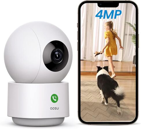 aosu 2K Security Camera Indoor, Baby Monitor Pet Camera 360-Degree for Home Security with 2.4 GHz Wi-Fi Router, One-Touch Call, Smart Motion Tracking, IR Night Vision, Compatible with Alexa in Saudi Arabia