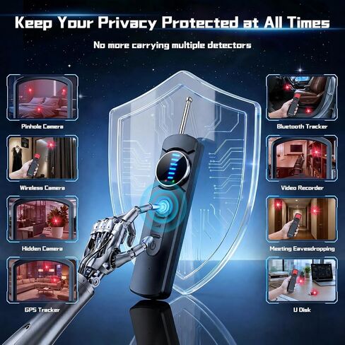 7-in-1 Hidden Camera Detectors, AI Chip Anti-Spy Camera Finder & 6 Modes | GPS Tracker & Bug Detector, Portable RF Signal Scanner for Hotel, Dressing Room, Bathrooms, Cars & Travel Security (Black) in Kuwait