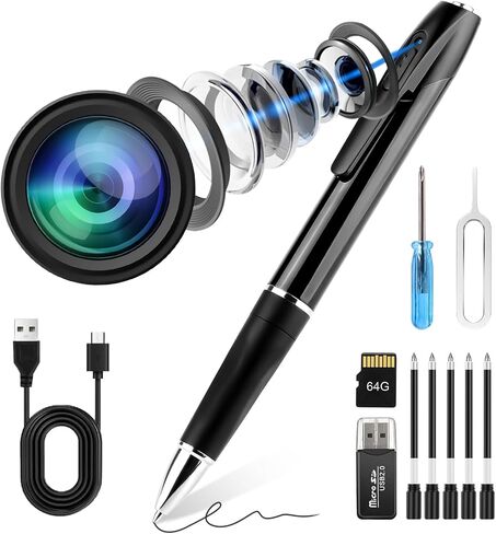 Mini Spy Camera Pen 1080P Full HD Video Recorder with 64GB Card, USB Charging, Security Surveillance Camera in Kuwait