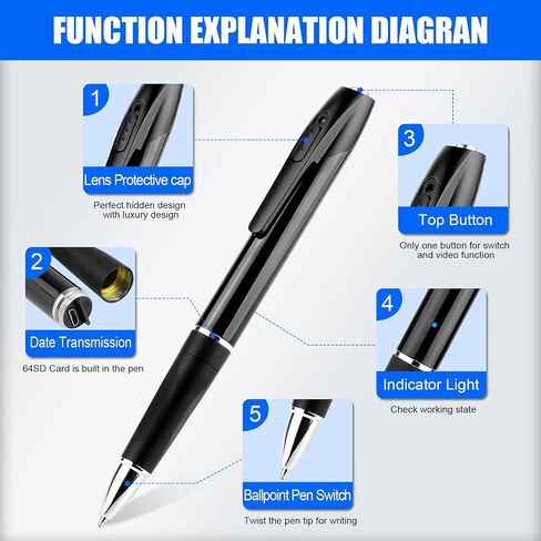 Mini Spy Camera Pen 1080P Full HD Video Recorder with 64GB Card, USB Charging, Security Surveillance Camera in Kuwait
