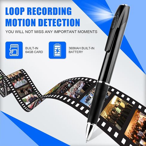 Mini Spy Camera Pen 1080P Full HD Video Recorder with 64GB Card, USB Charging, Security Surveillance Camera in Kuwait