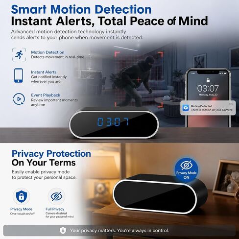 WiFi Camera Clock HD 1080P for Home, Office, Indoor Surveillance Camera Wireless Camera with Motion Detection/Night Vision Nanny Cam Security Camera in Kuwait