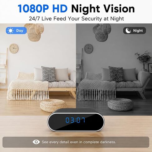 WiFi Camera Clock HD 1080P for Home, Office, Indoor Surveillance Camera Wireless Camera with Motion Detection/Night Vision Nanny Cam Security Camera in Kuwait
