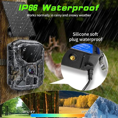 Trail Camera Solar Powered - 4K 60MP WiFi Game Camera, 0.1s Trigger, 7800mAh Forever Power, 65FT Detection, Low Glow Night Vision, IP66 Waterproof, 32GB Included for Wildlife Monitoring in Kuwait