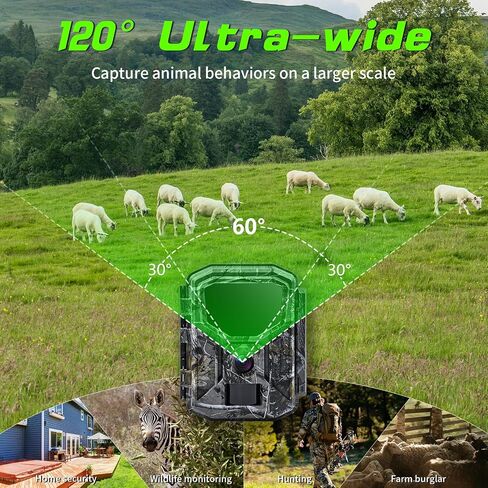 Trail Camera Solar Powered - 4K 60MP WiFi Game Camera, 0.1s Trigger, 7800mAh Forever Power, 65FT Detection, Low Glow Night Vision, IP66 Waterproof, 32GB Included for Wildlife Monitoring in Kuwait