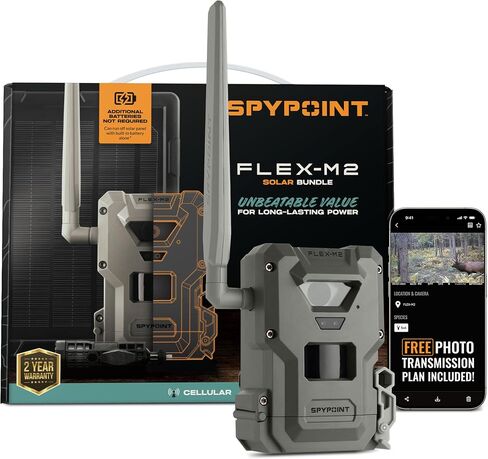 SPYPOINT Flex-M2 Solar Bundle - Cellular Trail Camera - Latest Generation, Best Hunting Accessories, No WiFi Needed, GPS, Night Vision, Dual-SIM LTE, Game Camera, 32MP Photos, 1080p Videos + Sound in Kuwait